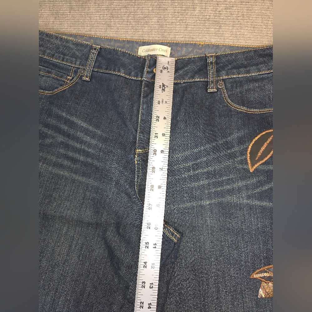Coldwater Creek Blue Boot Cut Jeans with Gold Embroidery & Sequins - Picture 9 of 16